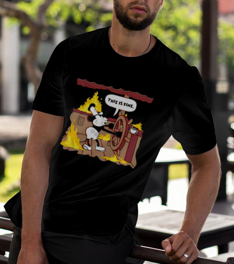 This Is Fine Steamboat Mickey Mouse Fire Captain T-Shirt