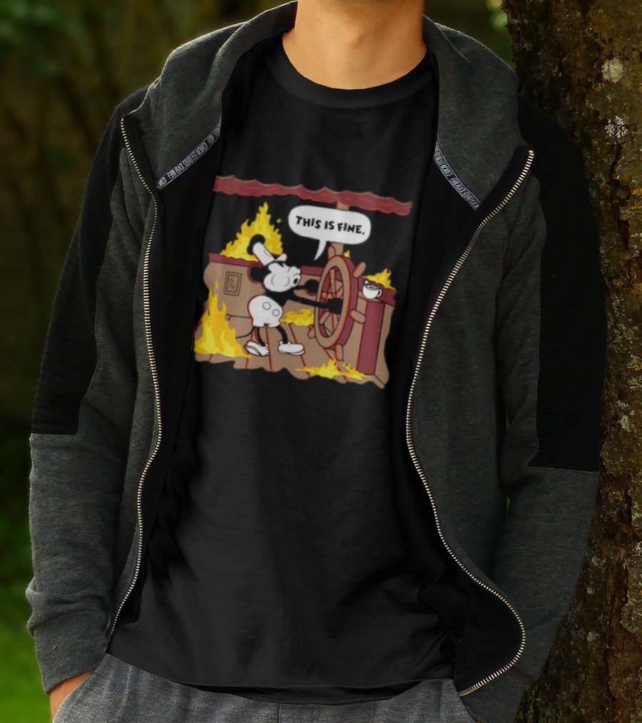 This Is Fine Steamboat Mickey Mouse Fire Captain T-Shirt