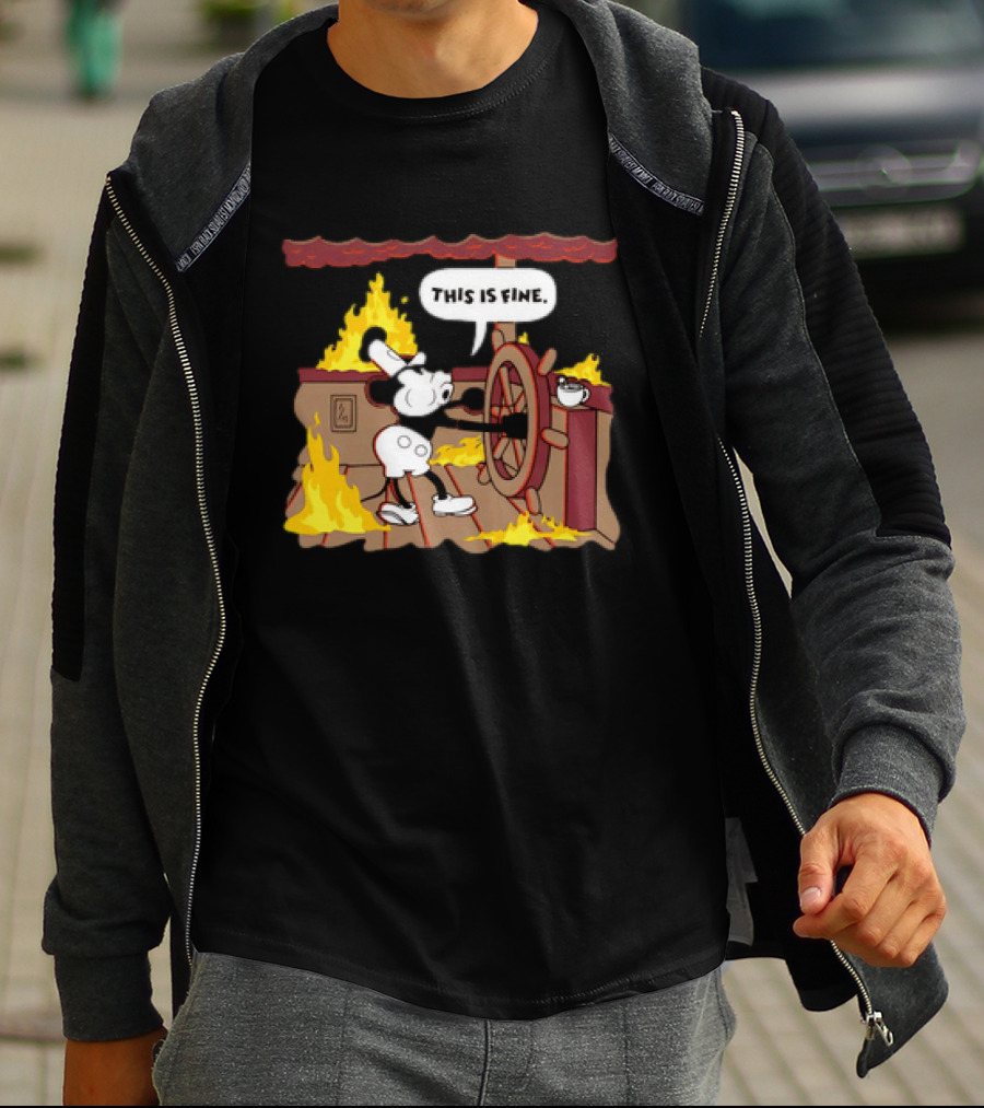 This Is Fine Steamboat Mickey Mouse Fire Captain T-Shirt