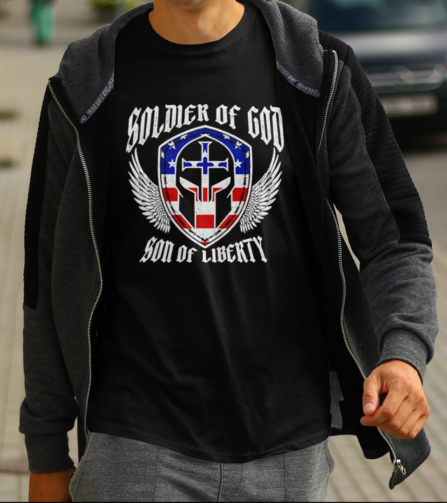 Soldier Of God Son Of Liberty American Flag Cross Wings T-Shirt