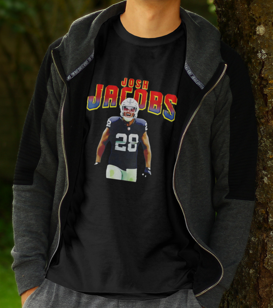 Josh Jacobs Number 28 Raiders NFL Celebration T-Shirt