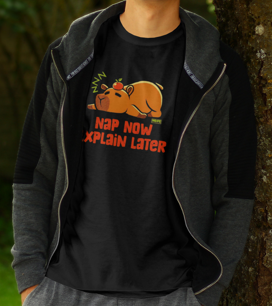 Nap Now Explain Later Cute Capybara With Orange ZZZ T-Shirt