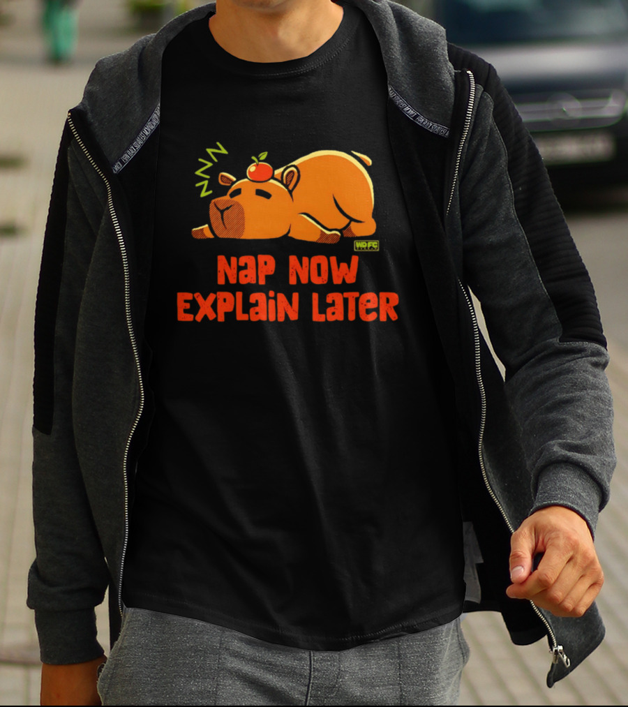 Nap Now Explain Later Cute Capybara With Orange ZZZ T-Shirt