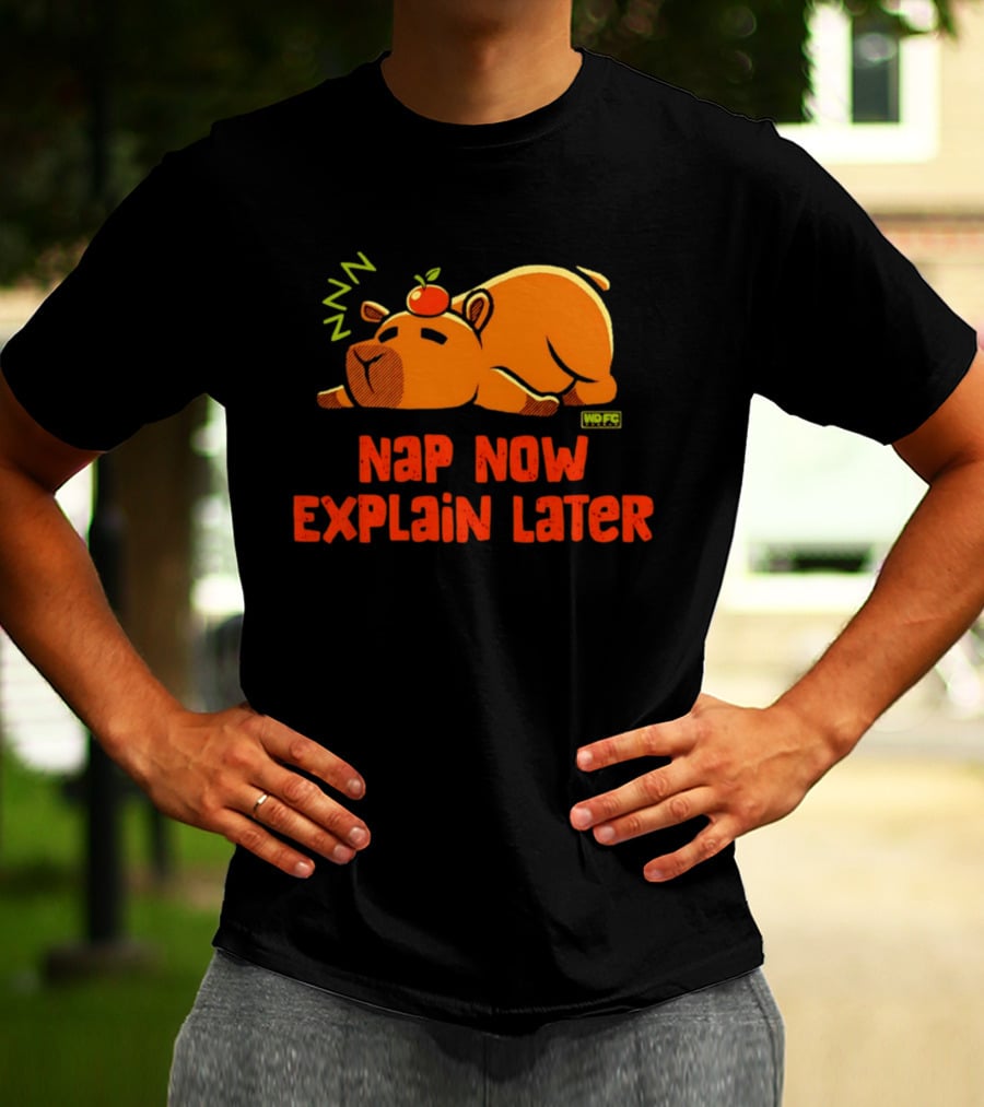 Nap Now Explain Later Cute Capybara With Orange ZZZ T-Shirt