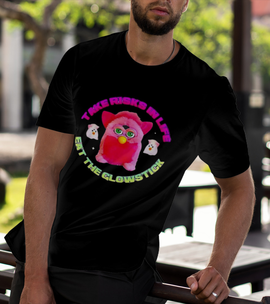 Pink Furby Take Risks In Life Eat The Glowstick Vibrant Retro Toy Aesthetic T-Shirt