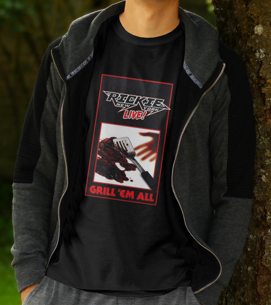 Rickie New York Live Grill Em All Spatula Design With Metal Music Influence T-Shirt