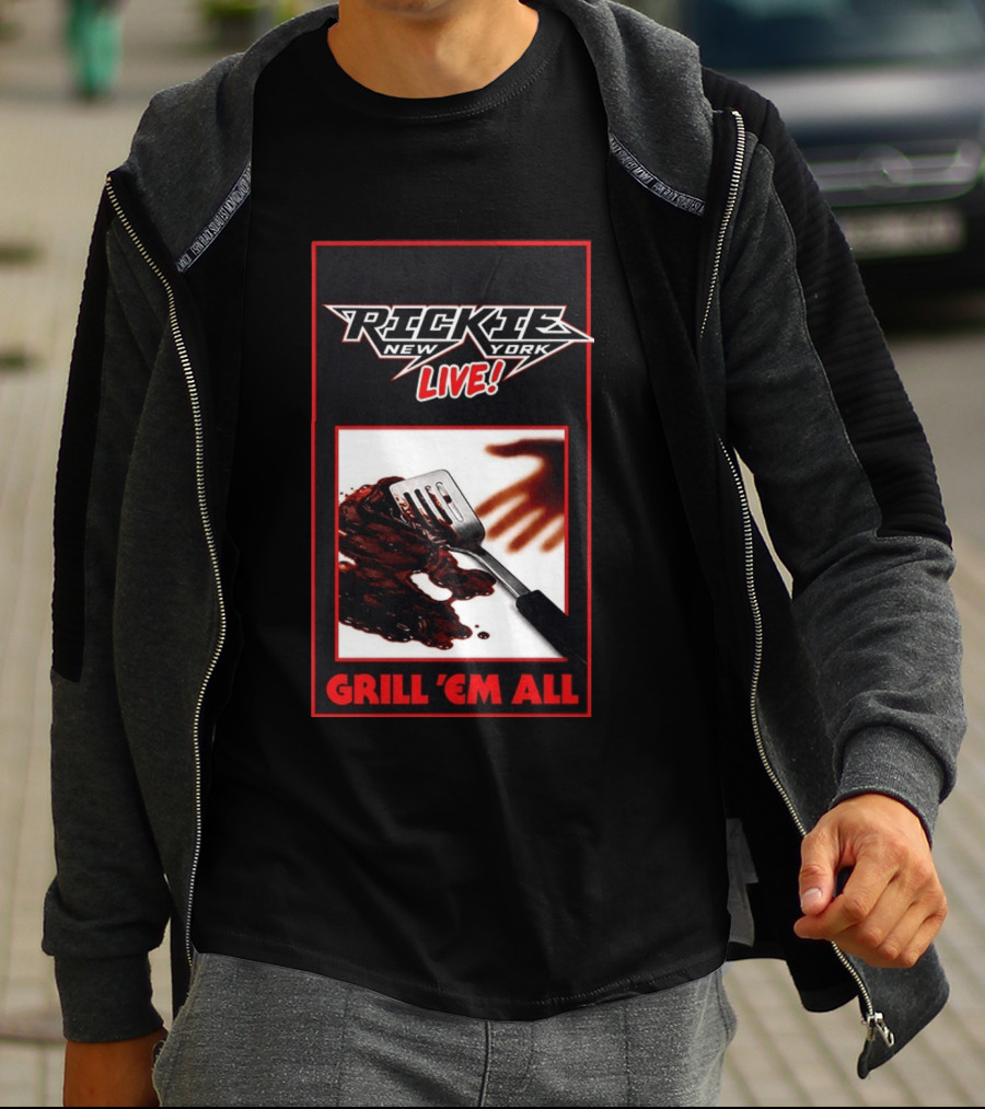 Rickie New York Live Grill Em All Spatula Design With Metal Music Influence T-Shirt