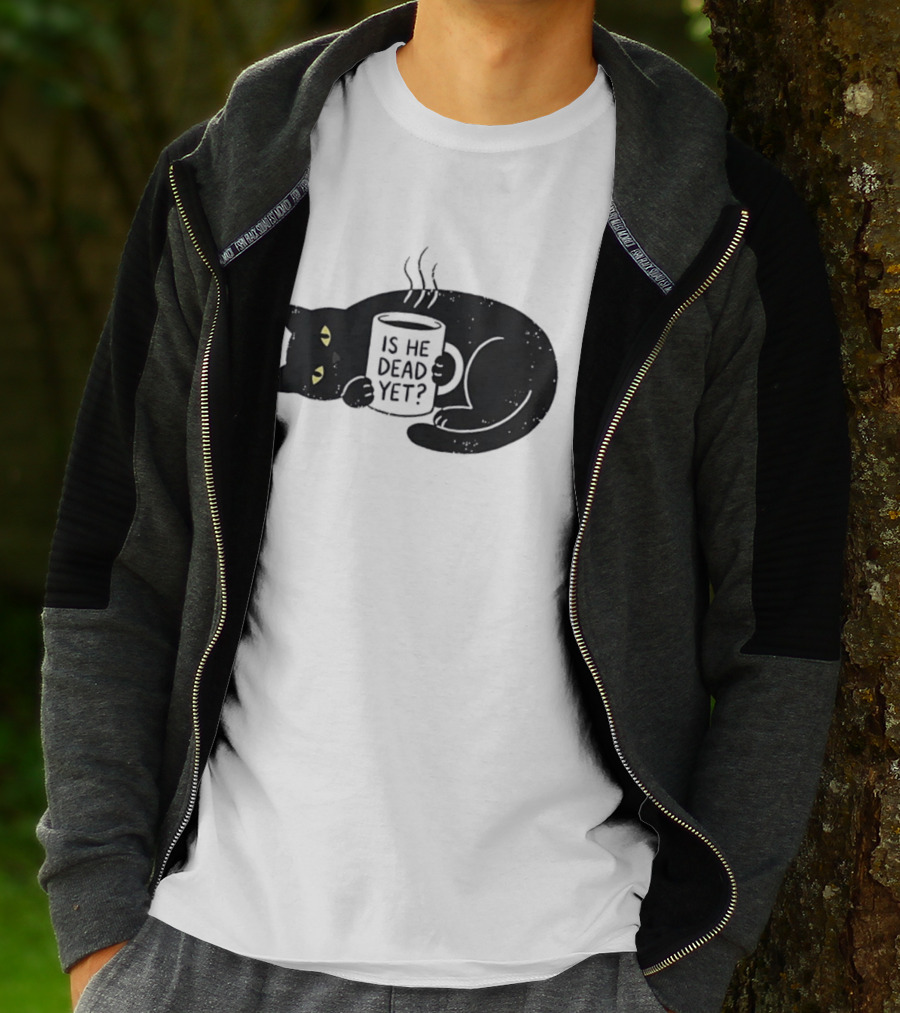 Black Cat Is He Dead Yet Coffee T-Shirt
