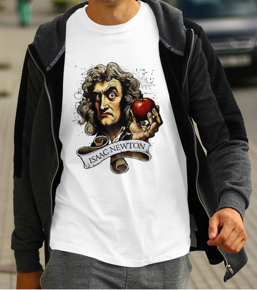 Isaac Newton Scientist With Apple Gravity Physics T-Shirt