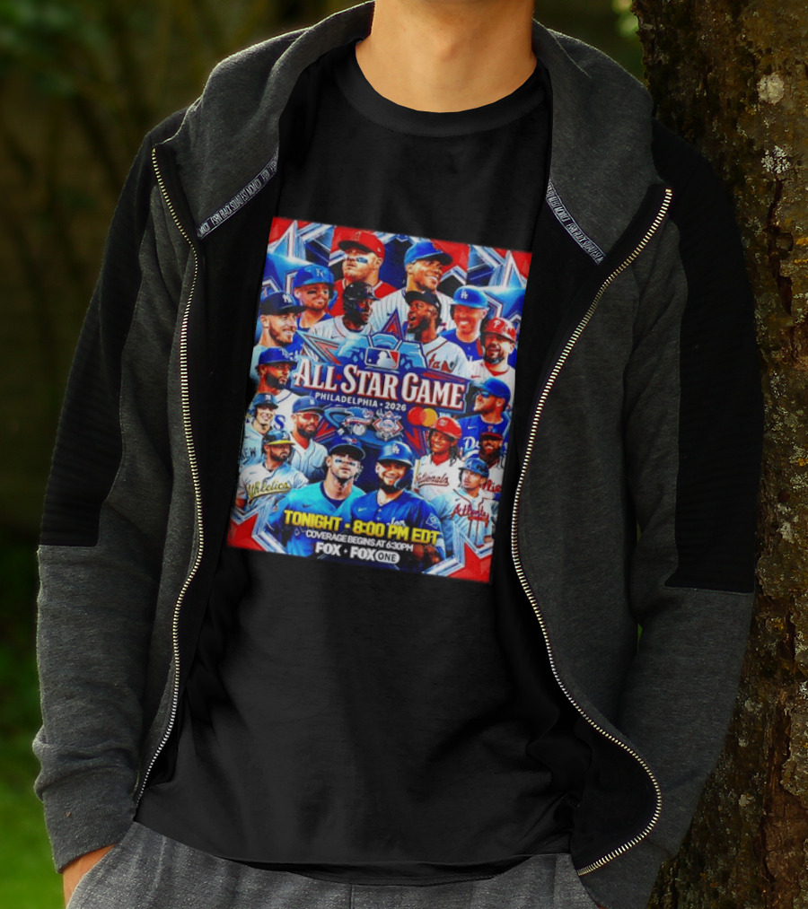 2026 MLB All Star Game Philadelphia Featured Stars And Team Jerseys Fox Coverage T-Shirt