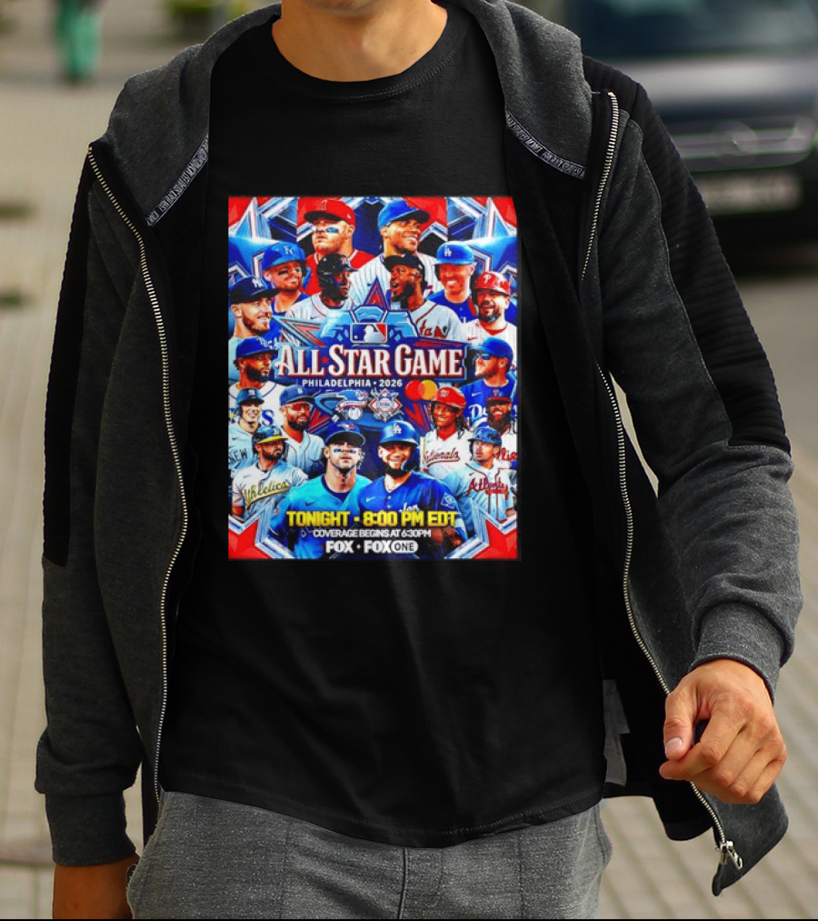2026 MLB All Star Game Philadelphia Featured Stars And Team Jerseys Fox Coverage T-Shirt