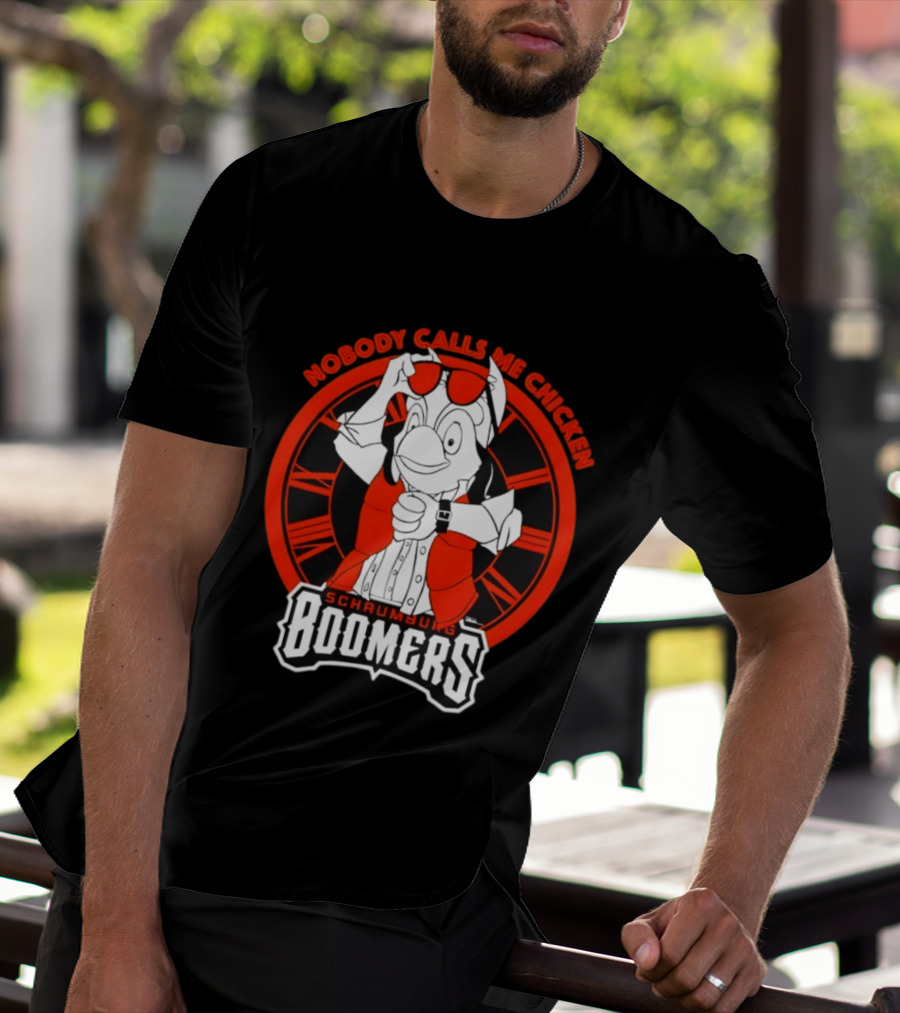 Schaumburg Boomers Nobody Calls Me Chicken Back To The Future Tower T-Shirt