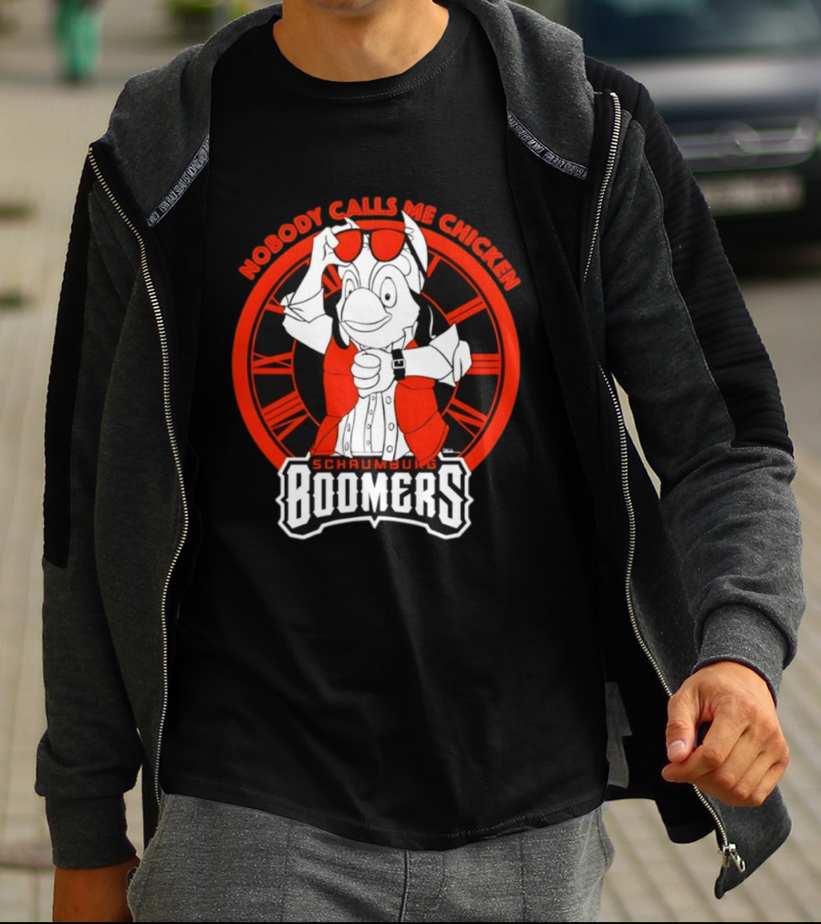 Schaumburg Boomers Nobody Calls Me Chicken Back To The Future Tower T-Shirt