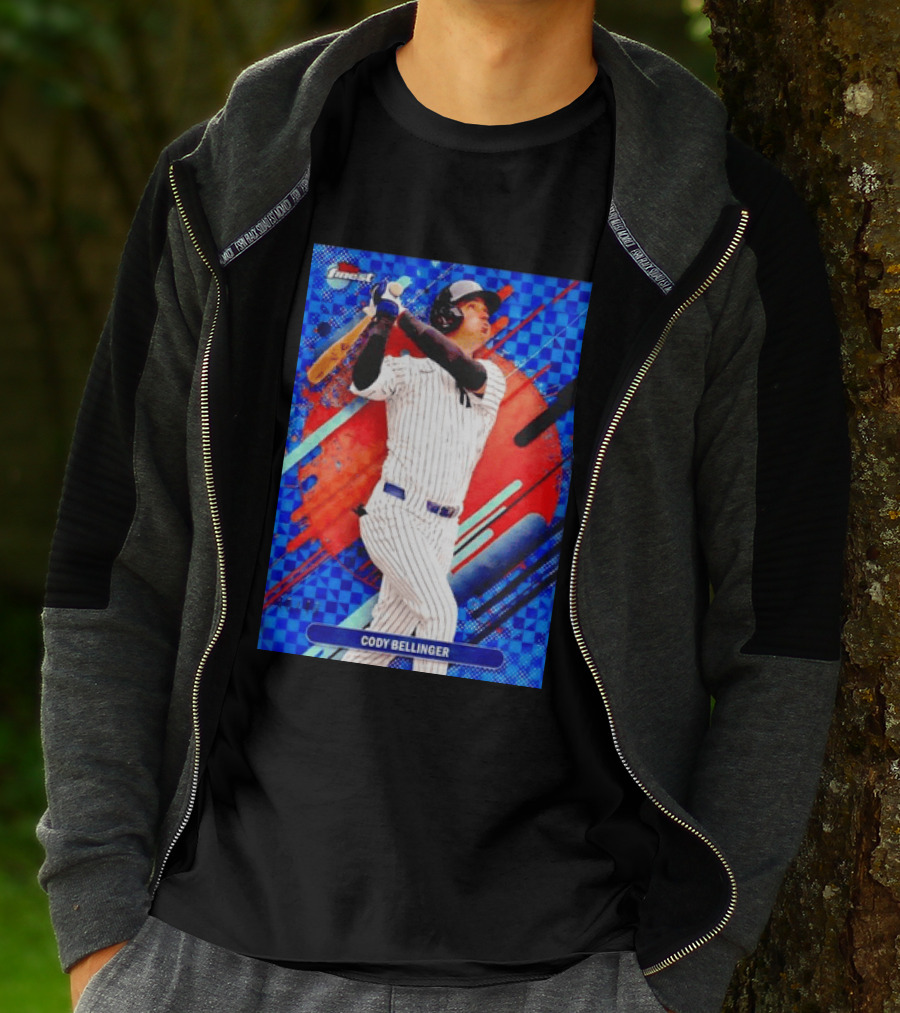 Cody Bellinger Topps Finest Baseball Card Blue Checkered Background Batting Pose T-Shirt