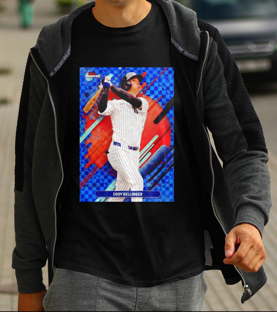 Cody Bellinger Topps Finest Baseball Card Blue Checkered Background Batting Pose T-Shirt