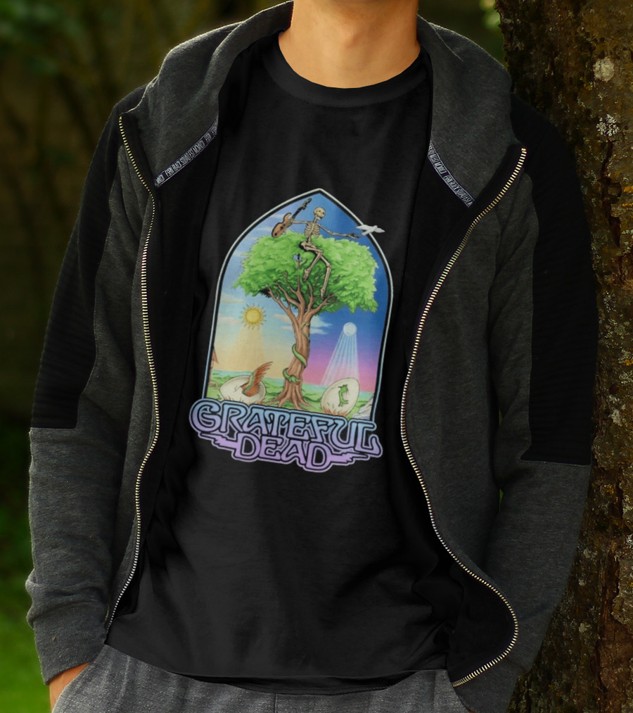 Grateful Dead Summer Magic Skeleton Guitar Tree Sunrise Sunset Fantasy T-Shirt