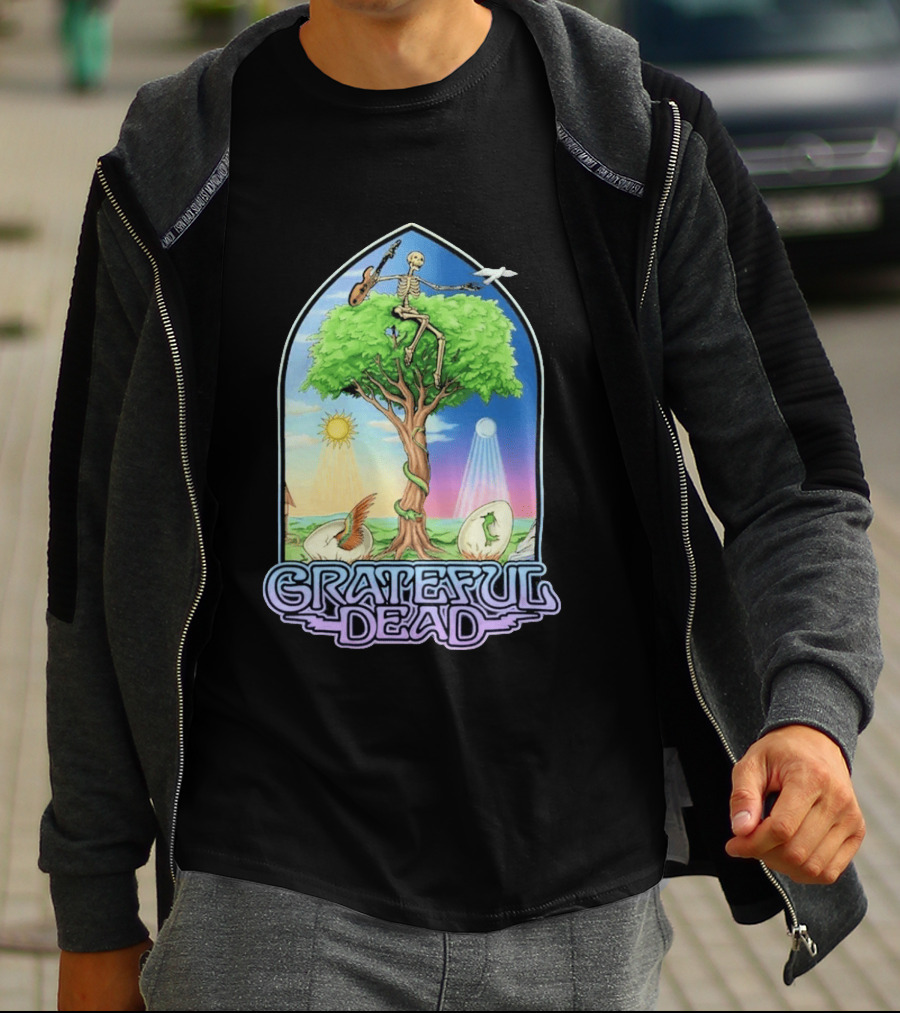 Grateful Dead Summer Magic Skeleton Guitar Tree Sunrise Sunset Fantasy T-Shirt