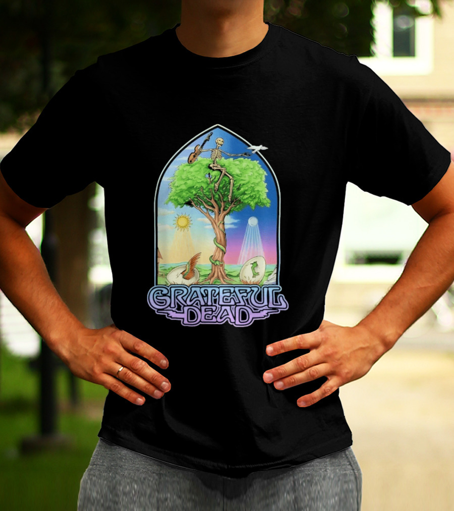 Grateful Dead Summer Magic Skeleton Guitar Tree Sunrise Sunset Fantasy T-Shirt