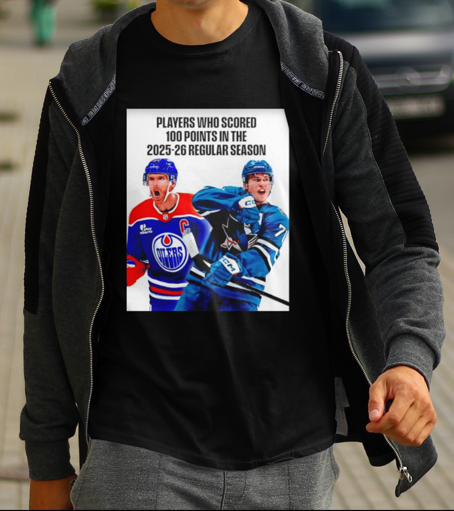 Edmonton Oilers San Jose Sharks 100 Points 2025 26 Regular Season Players T-Shirt
