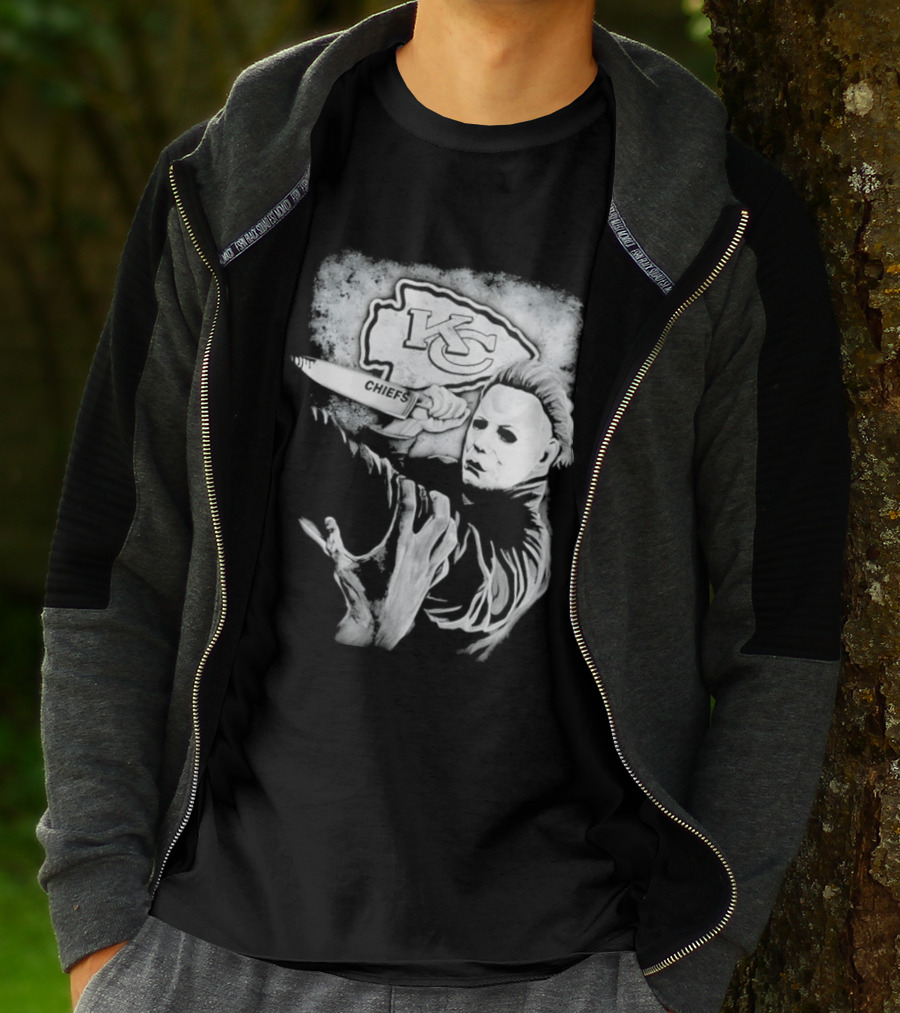 Michael Myers Holding Knife With KC Chiefs T-Shirt