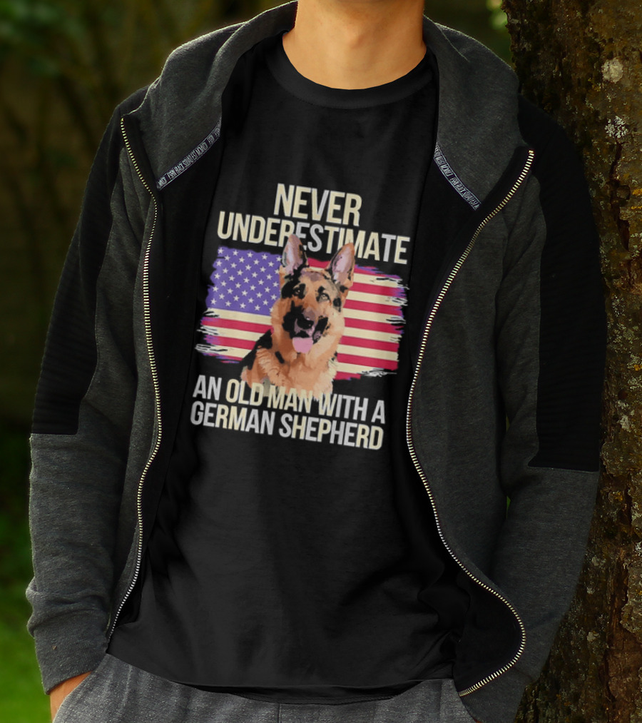 Never Underestimate An Old Man With A German Shepherd American Flag T-Shirt