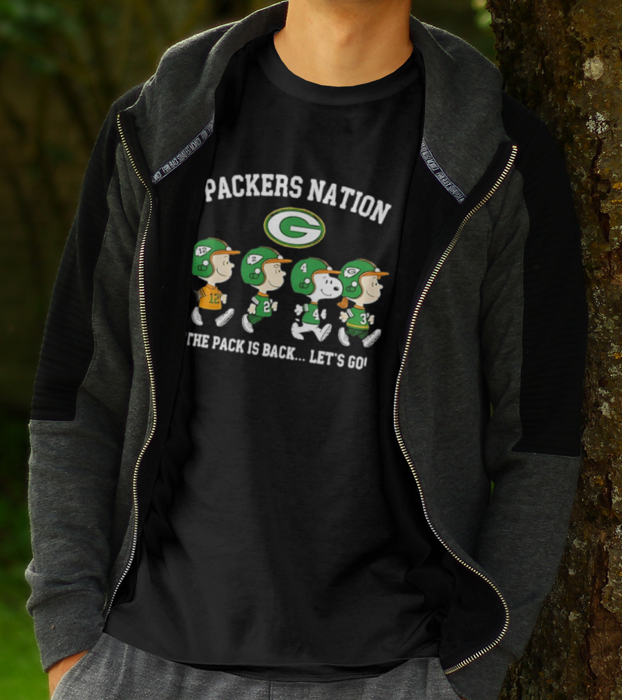 Packers Nation Peanuts Characters Walking The Pack Is Back Let's Go Green Bay Packers T-Shirt