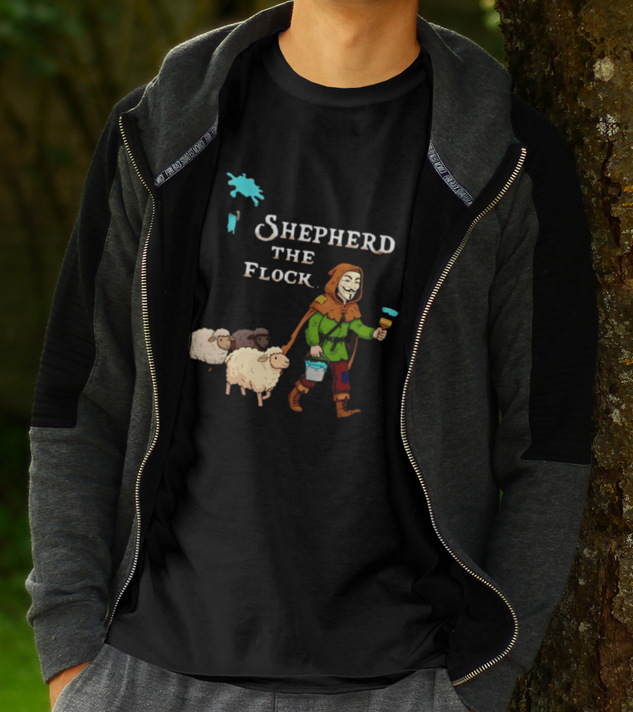 Shepherd The Flock Anonymous Mask Herding Sheep Hand Drawn T-Shirt