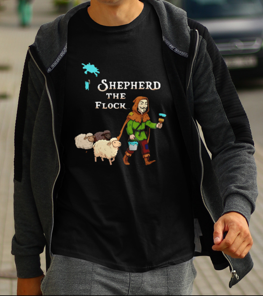 Shepherd The Flock Anonymous Mask Herding Sheep Hand Drawn T-Shirt