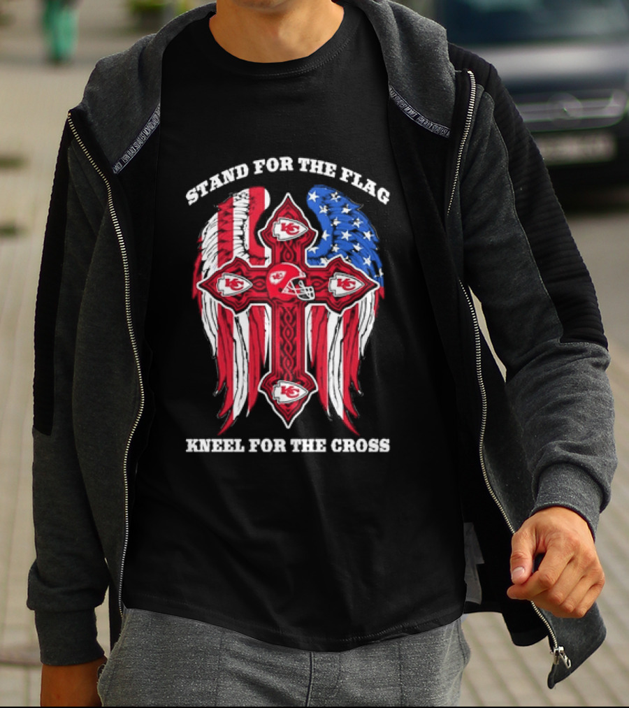 Stand For The Flag Kneel For The Cross Kansas City Chiefs American Flag Cross T-Shirt