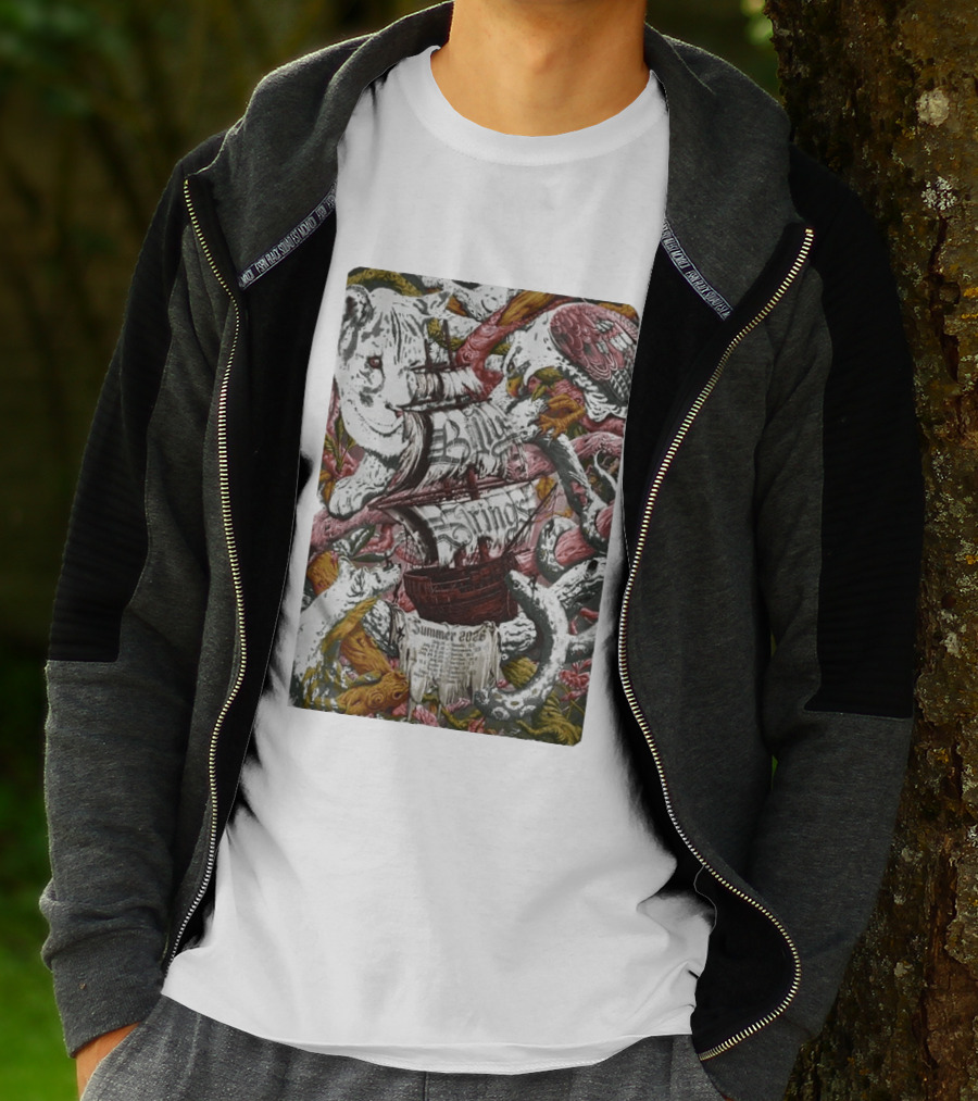 Billy Strings Summer 2026 Shows Pirate Ship And Wild Animals T-Shirt