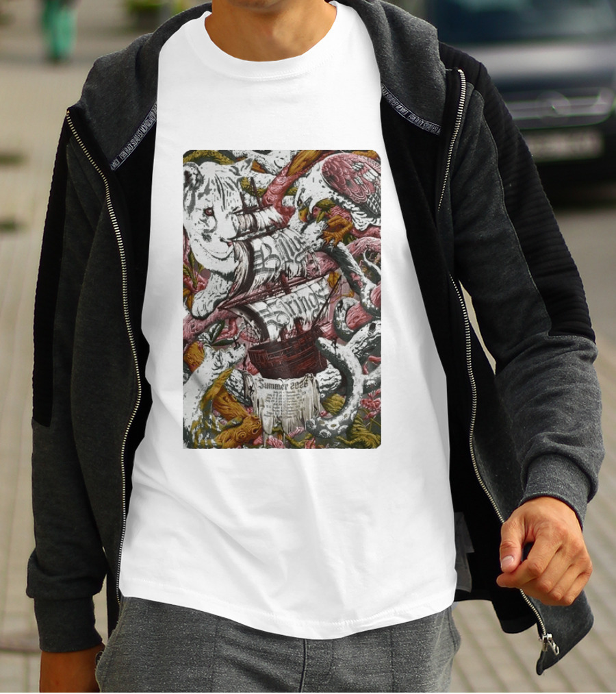Billy Strings Summer 2026 Shows Pirate Ship And Wild Animals T-Shirt