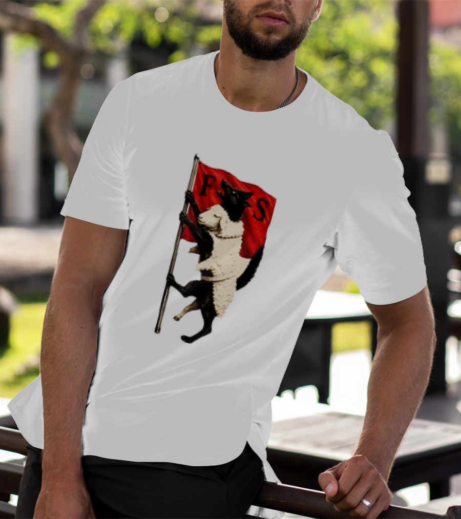 FS Black Cat Carrying Lamb Red Flag T-Shirt