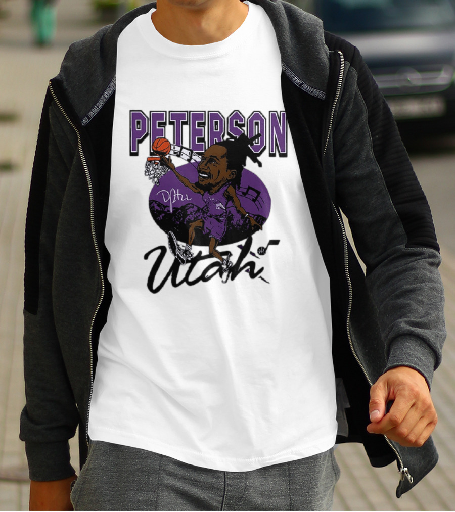 Peterson Utah Jazz NBA Basketball Caricature Purple Scene T-Shirt