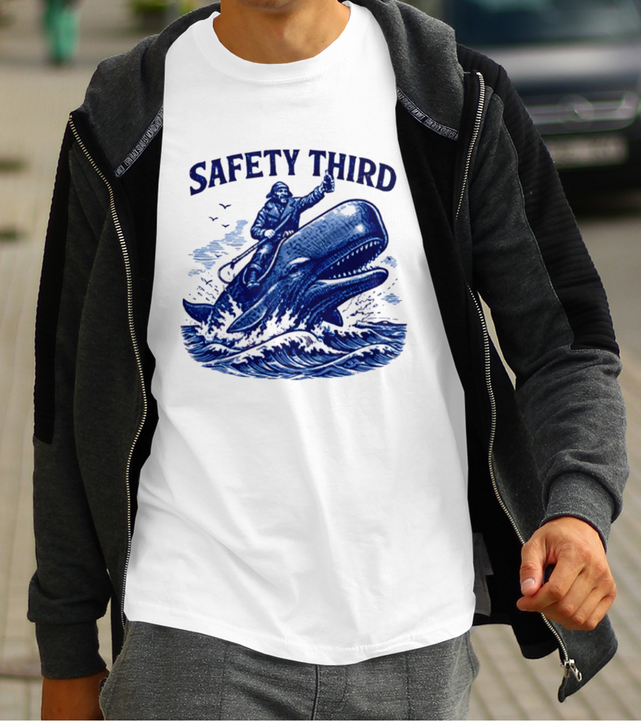 Safety Third Nautical Whale Rider Humor T-Shirt