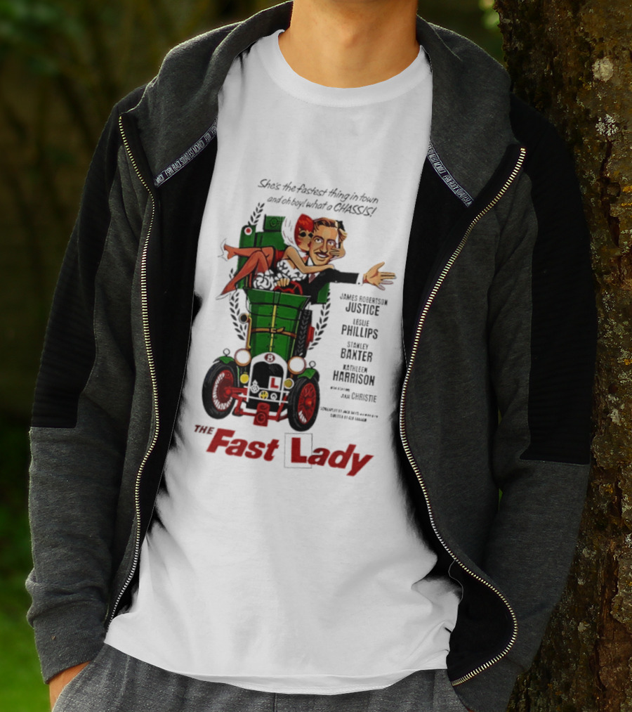 The Fast Lady Movie James Robertson Justice Leslie Phillips Stanley Baxter Kathleen Harrison Julie Christie T-Shirt