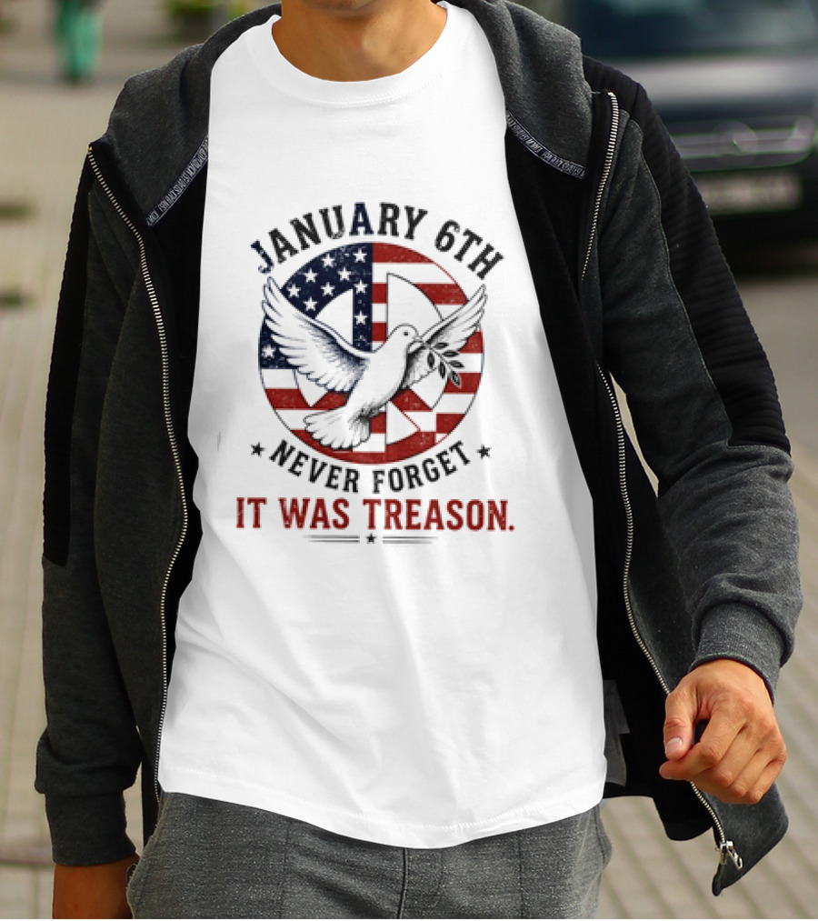 January 6th Never Forget It Was Treason Pigeon American Flag Peace T-Shirt
