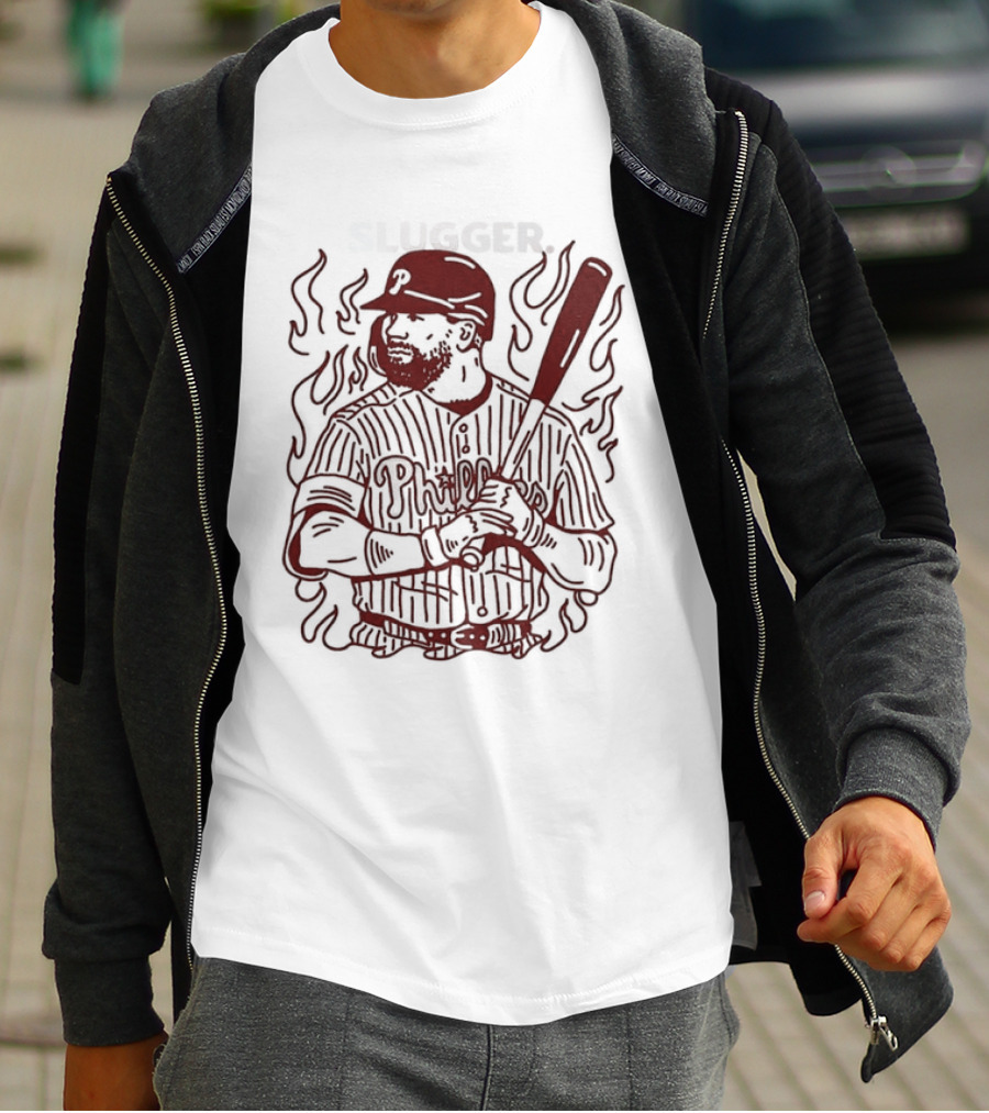 Philadelphia Phillies Slugger Baseball Player With Bat And Flames T-Shirt