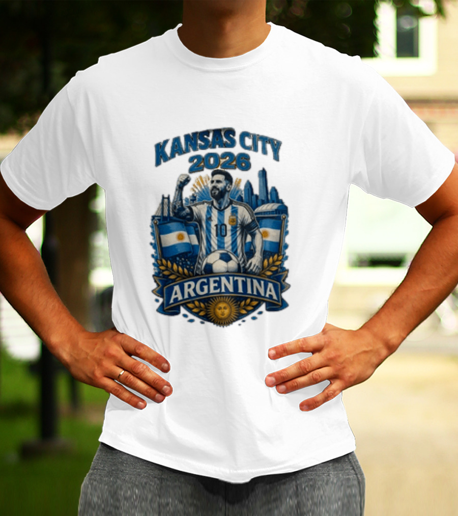 Kansas City 2026 Argentina Lionel Messi No 10 Flag Skyline T-Shirt