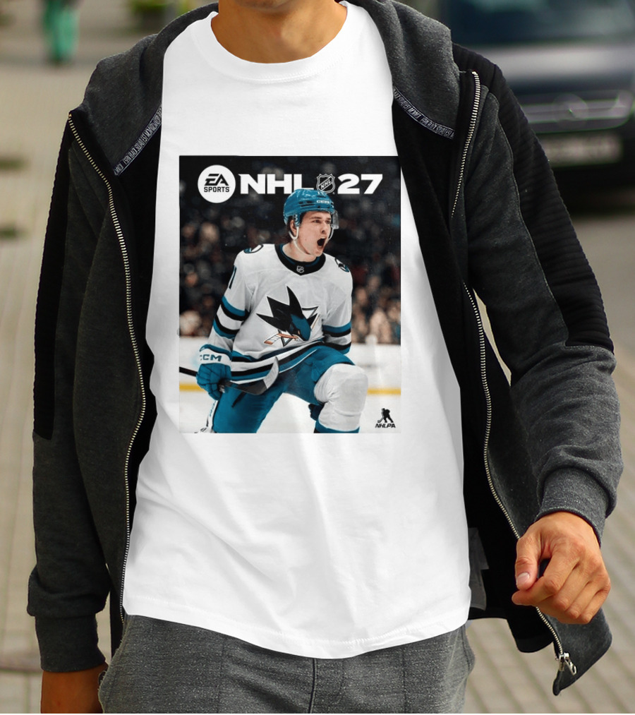 EA Sports NHL 27 Macklin Celebrini San Jose Sharks Cover Athlete NHLPA T-Shirt