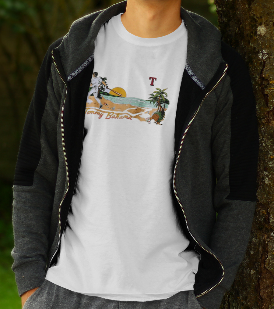 Tommy Bahama Baseball Texas Rangers Sunset Beach Scene T-Shirt