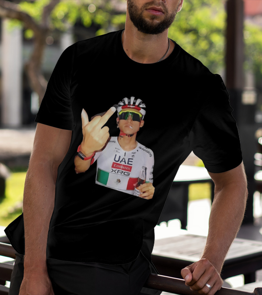 UAE Emirates Cyclist Isaac Del Toro Middle Finger Smoking With Beer T-Shirt