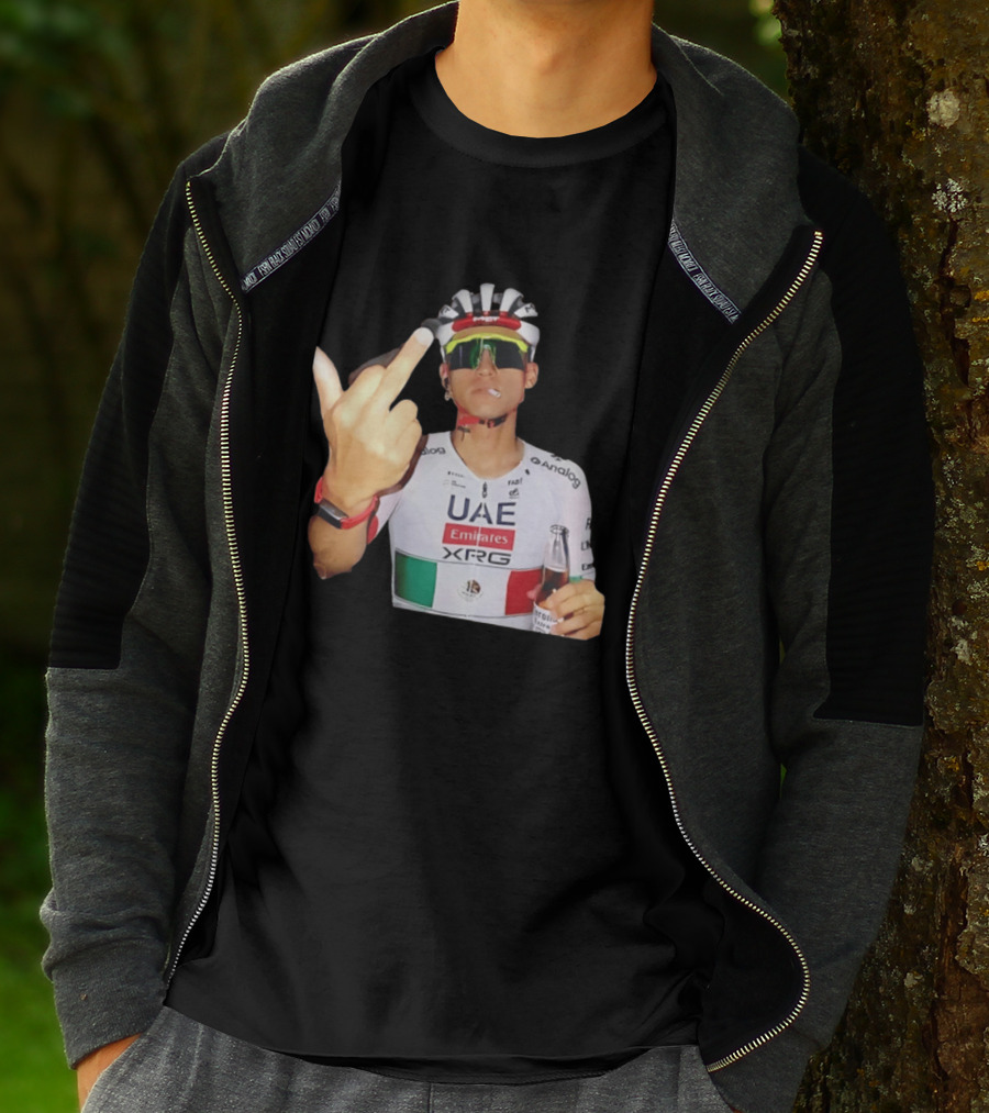 UAE Emirates Cyclist Isaac Del Toro Middle Finger Smoking With Beer T-Shirt