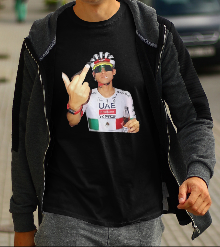 UAE Emirates Cyclist Isaac Del Toro Middle Finger Smoking With Beer T-Shirt