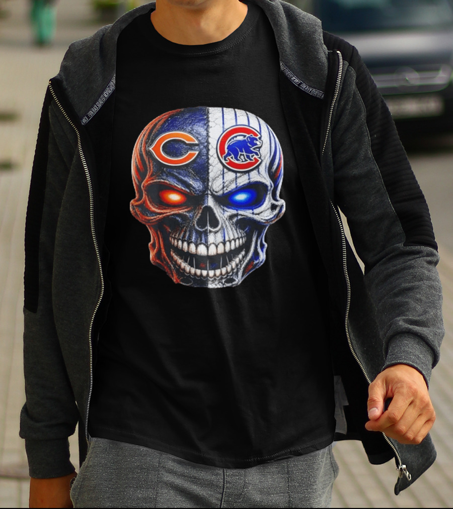 Chicago Bears Cubs Skull Split T-Shirt