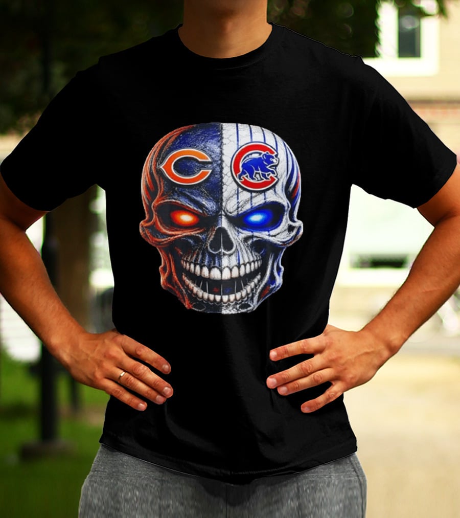 Chicago Bears Cubs Skull Split T-Shirt