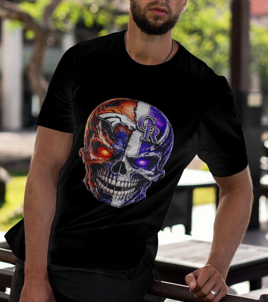 Denver Broncos Colorado Rockies Split Skull Team Spirit T-Shirt