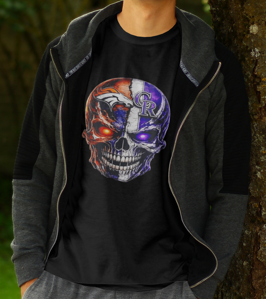 Denver Broncos Colorado Rockies Split Skull Team Spirit T-Shirt