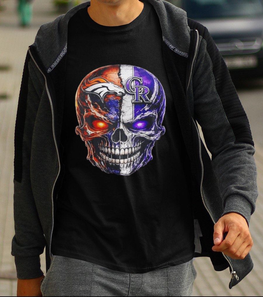 Denver Broncos Colorado Rockies Split Skull Team Spirit T-Shirt