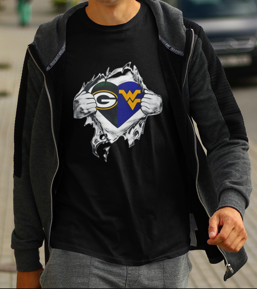 Green Bay Packers West Virginia Mountaineers Heart Rip T-Shirt