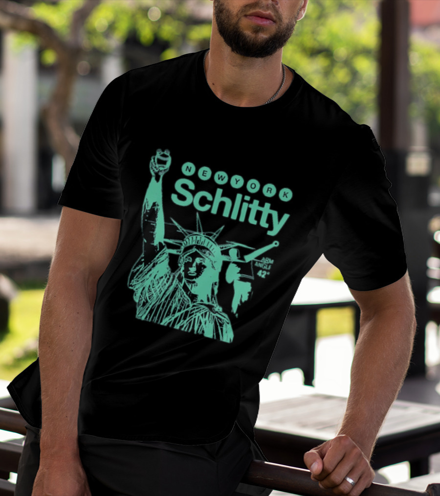 New York Schlitty Statue Liberty ARM Angle New York Baseball T-Shirt